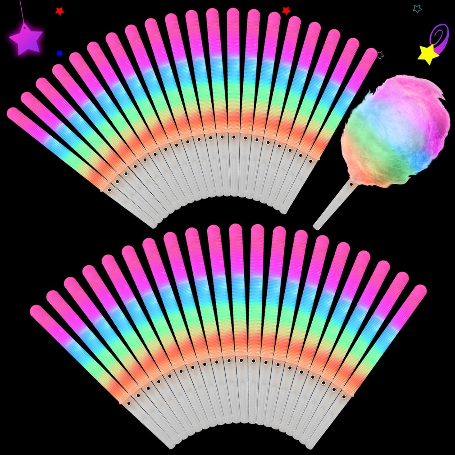 Cotton Candy Cone - 20個入り カラフルな点滅LEDコットンキャンディーコーン 再利用可能＆防水 グロースティック コットンキャンディーメーカー パーティーグッズ