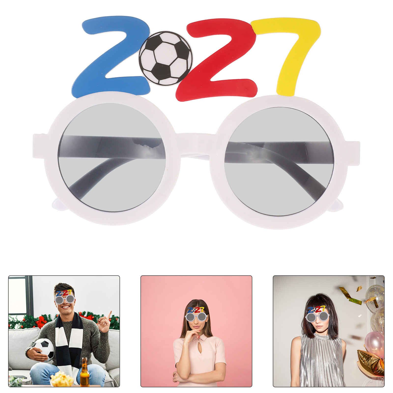 Photo Booth Frame - 2個セット 2027 サッカーパーティーグラス カラフルな数字フレーム 大晦日フォトブース小道具 フェスティバルお祝い用アイウェア