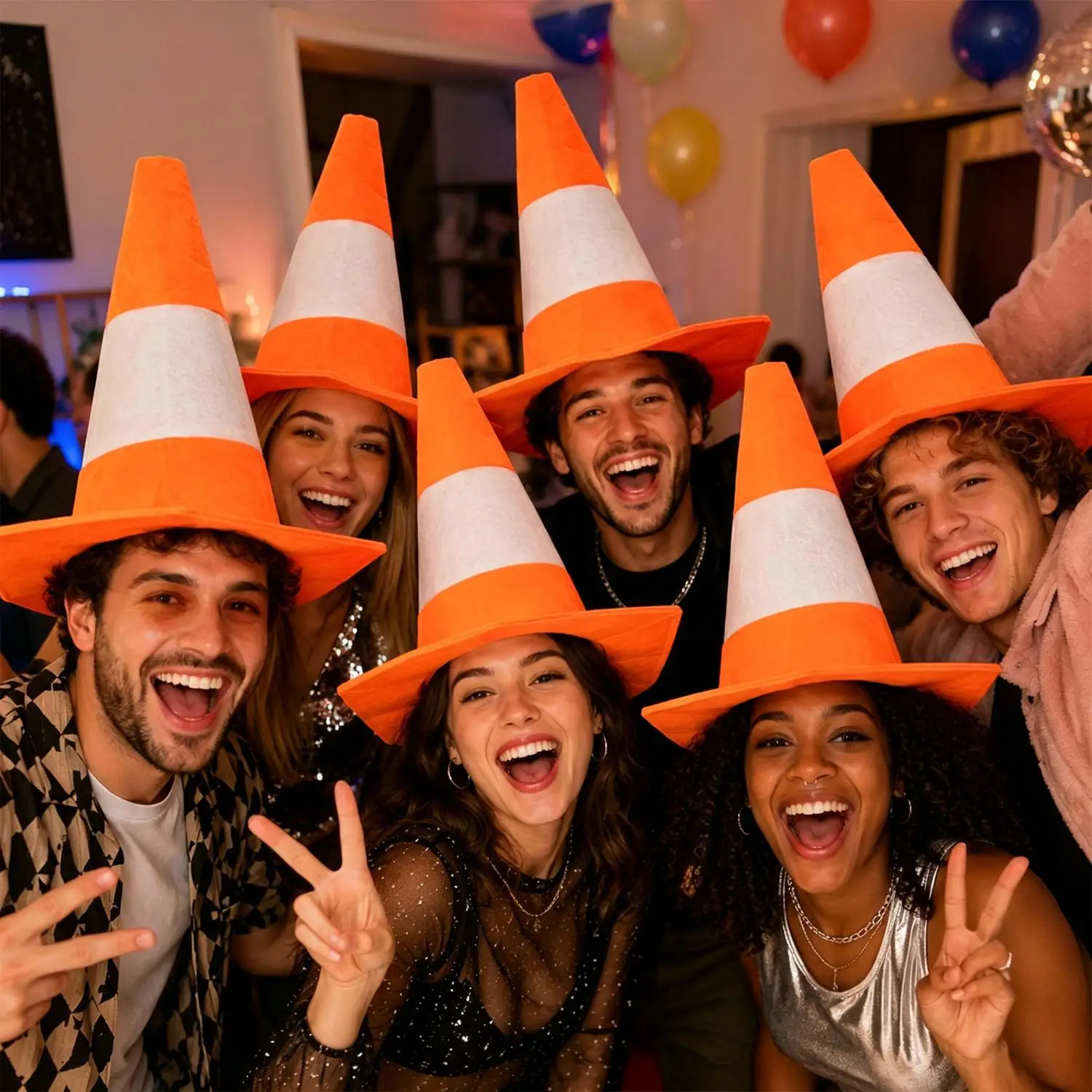 Party Hat Cone - 1/3/5個入り 面白い折りたたみ式トラフィックコーン パーティーハット コスチューム ドレスアップ ロールプレイ