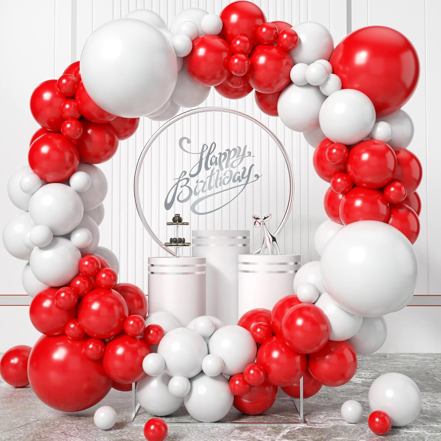 Balloon Arch Kit - 100個の赤と白のバルーンガーランドアーチキット ブライダルシャワー婚約記念日独身パーティーの装飾用
