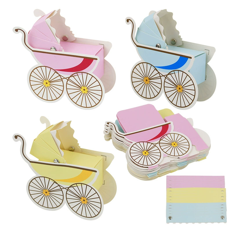 Event Party Box - 乳母車の形をした紙箱、クッキーとキャンディー、性別を明らかにするベビーカー、ベビーシャワー用のギフトボックス、誕生日パーティーの装飾、かわいい、15個