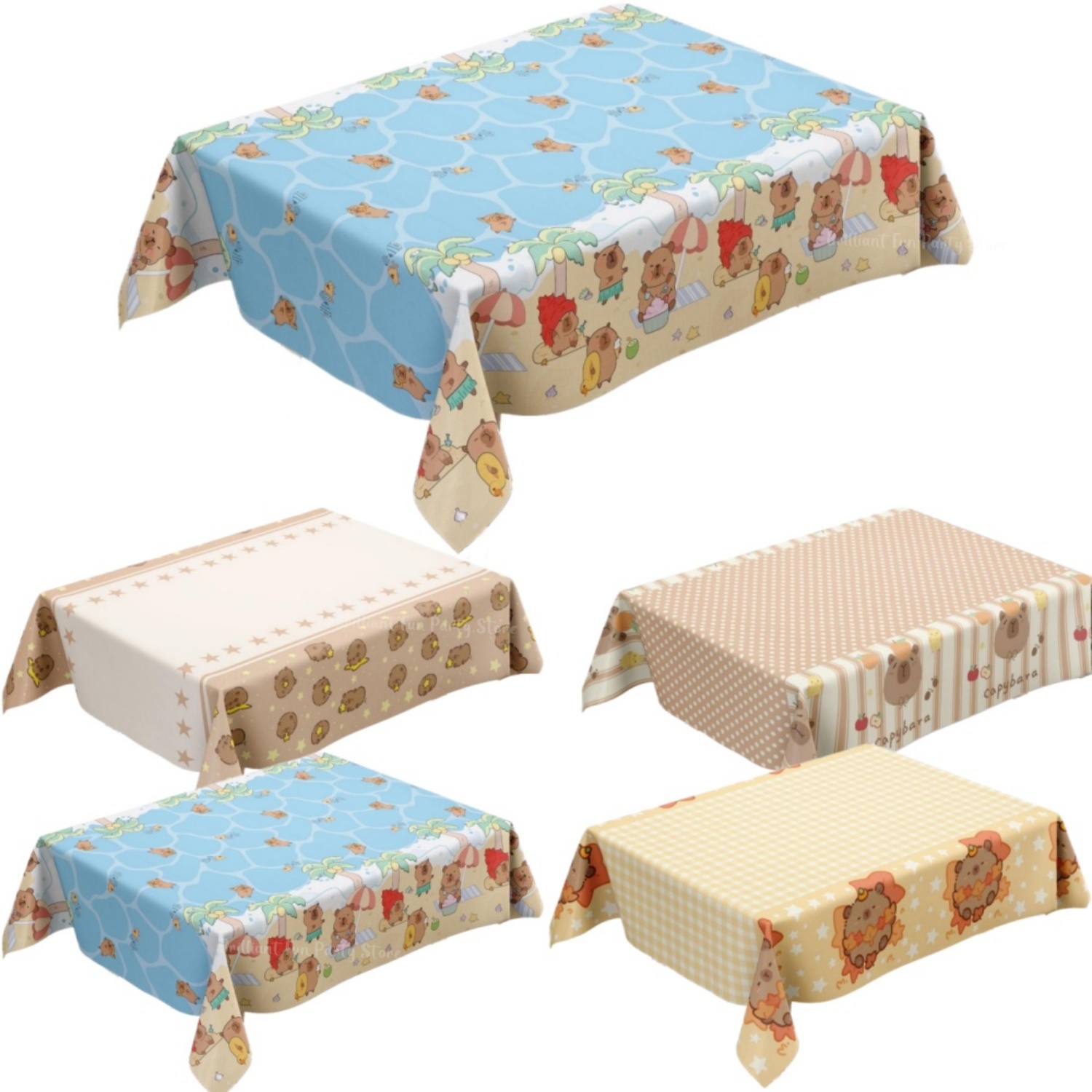 Table Cloth Disposable - かわいいカピバラテーブルクロス子供の誕生日動物テーマ使い捨てプラスチックテーブルカバー 1/2/3 個セットパーティー装飾用品