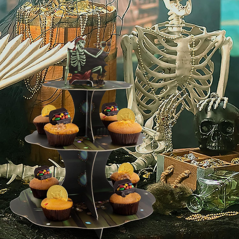 海賊の頭蓋骨のカップケーキスタンド,デザートディスプレイ,ケ - Cupcake Stand Tier のレビューと価格