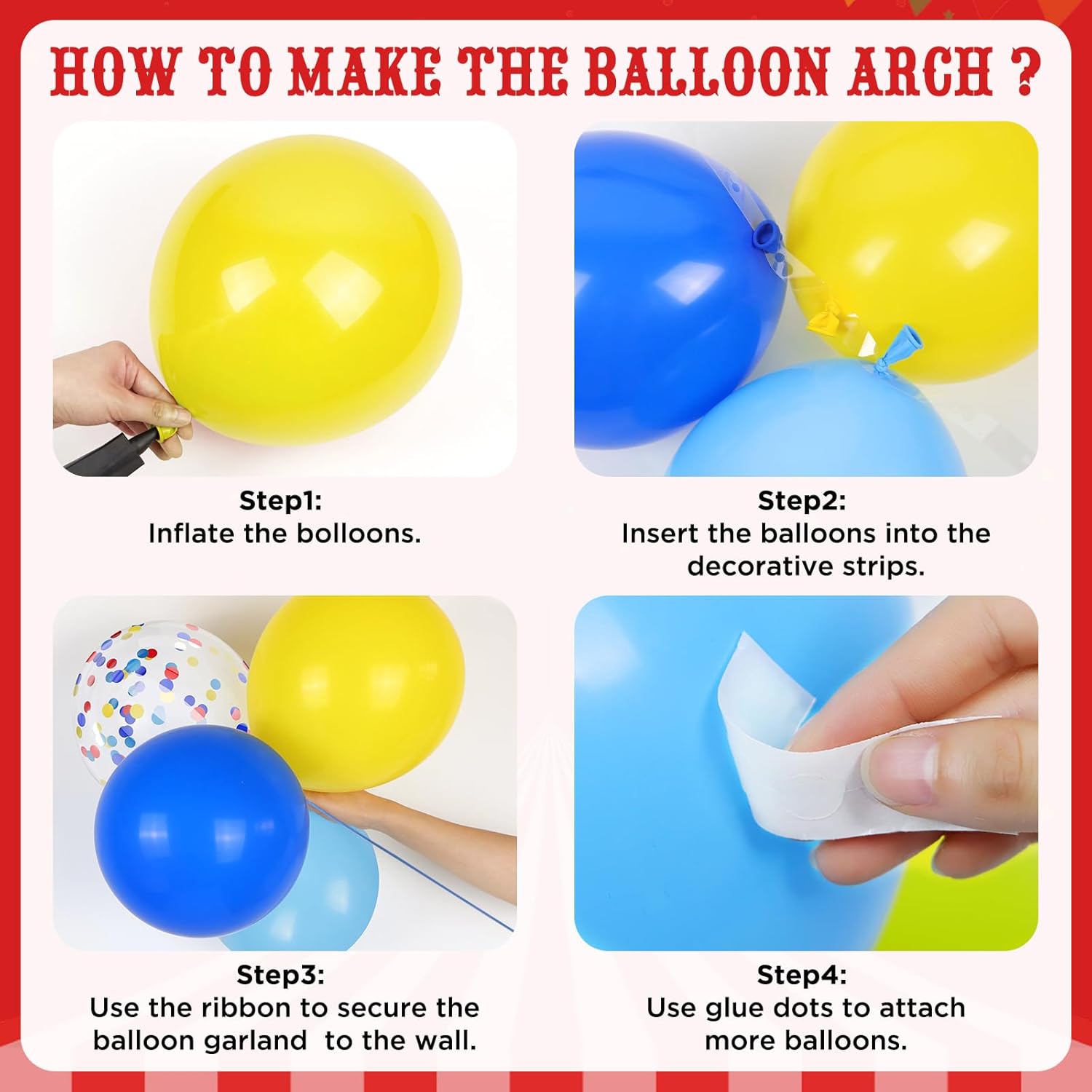 青、赤、黄、虹色のバルーンガーランドアーチキット、誕生日、記 - Balloon Arch Kit のレビューと価格