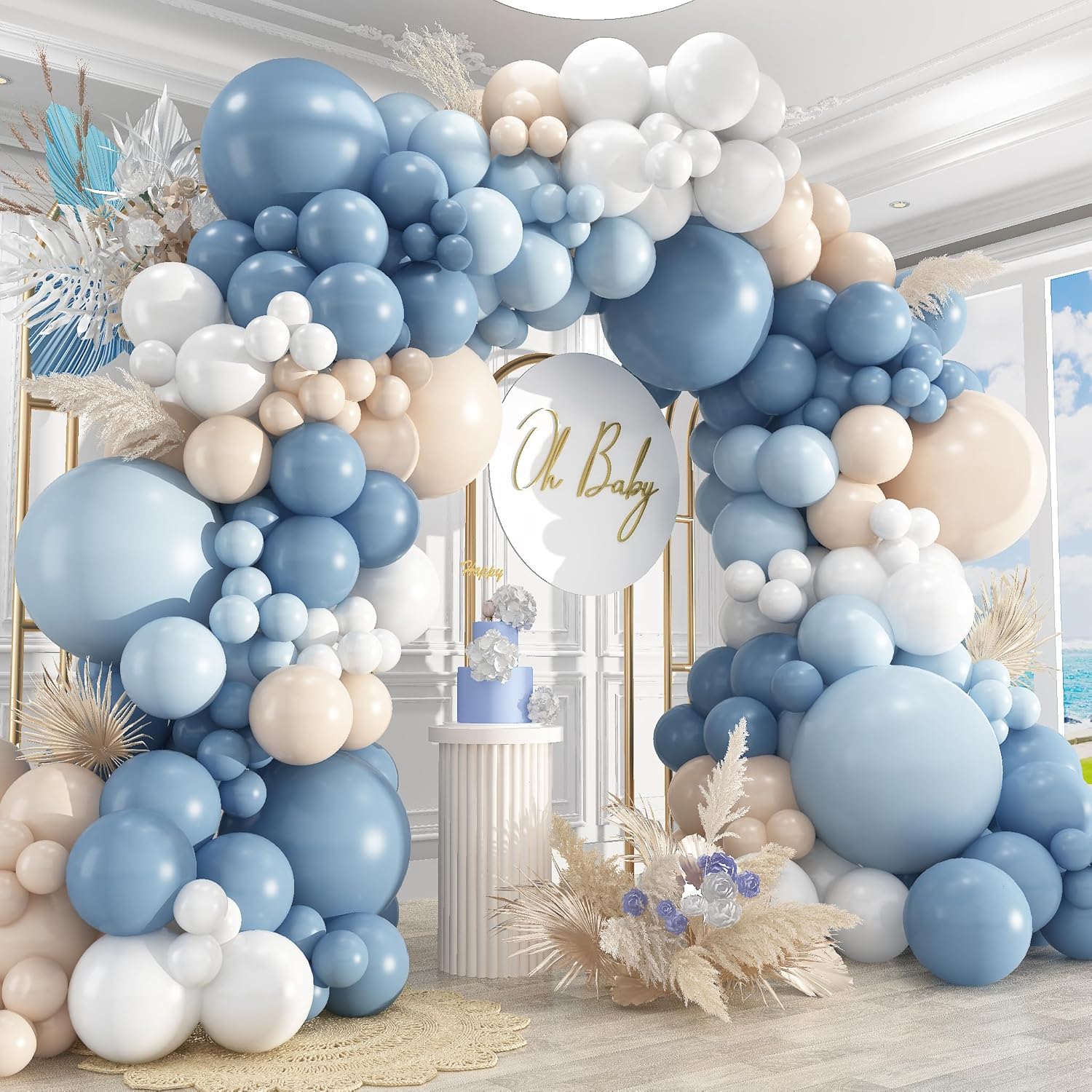 ダスティブルーサンドホワイトラテックスバルーンガーランドアー - Balloon Arch Kit のレビューと価格