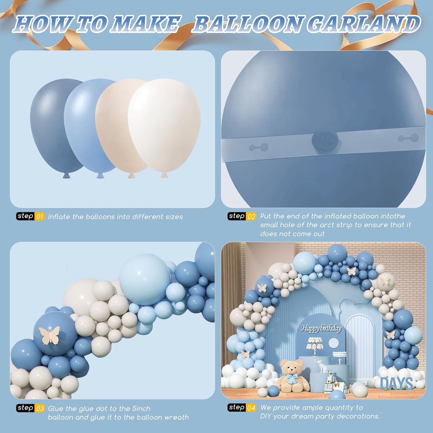 ダスティブルーサンドホワイトラテックスバルーンガーランドアー - Balloon Arch Kit のレビューと価格