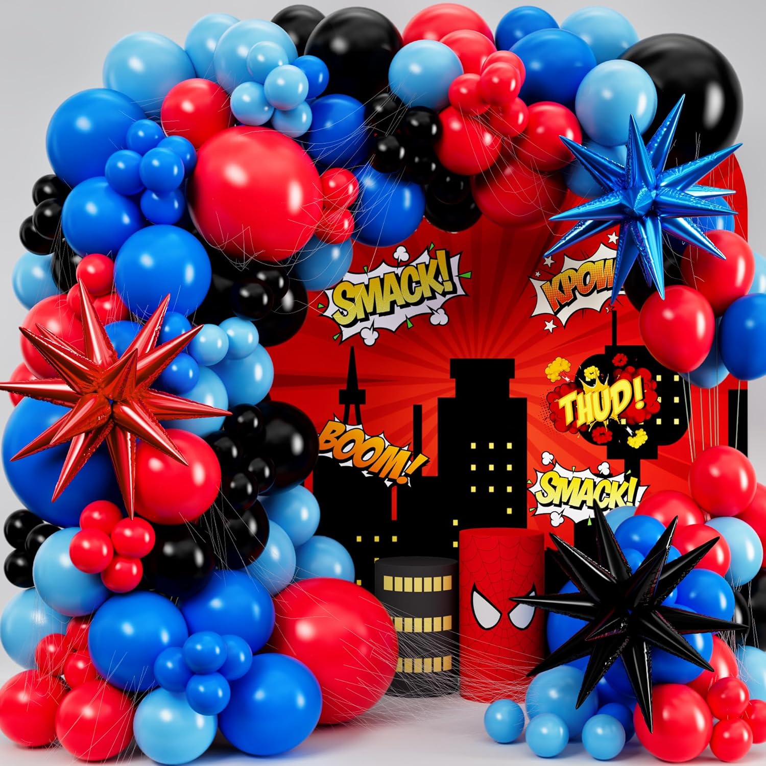 黒赤青ラテックスバルーンガーランドスパイダーテーマバルーンア - Balloon Arch Kit のレビューと価格