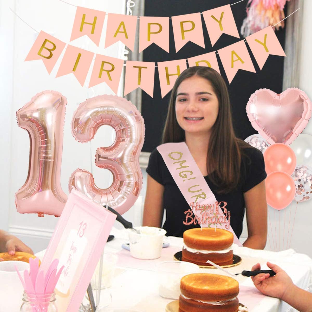 13歳の誕生日パーティーデコレーション 女の子用 ローズゴー - Party Banner Gold のレビューと価格