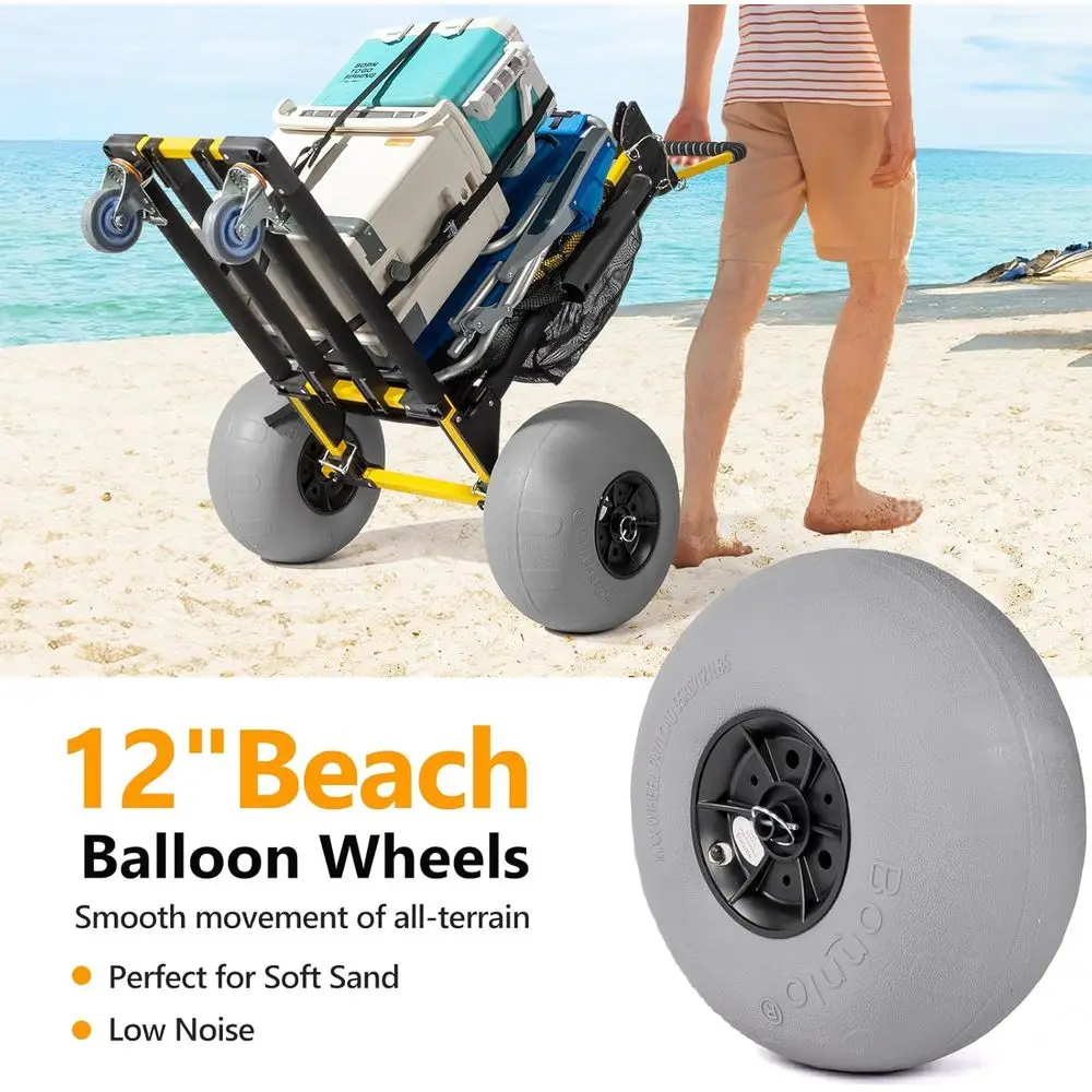 多用途12輪ビーチカート、広い荷物スペース、釣り竿ホルダー、 - Balloon Pump Hand のレビューと価格