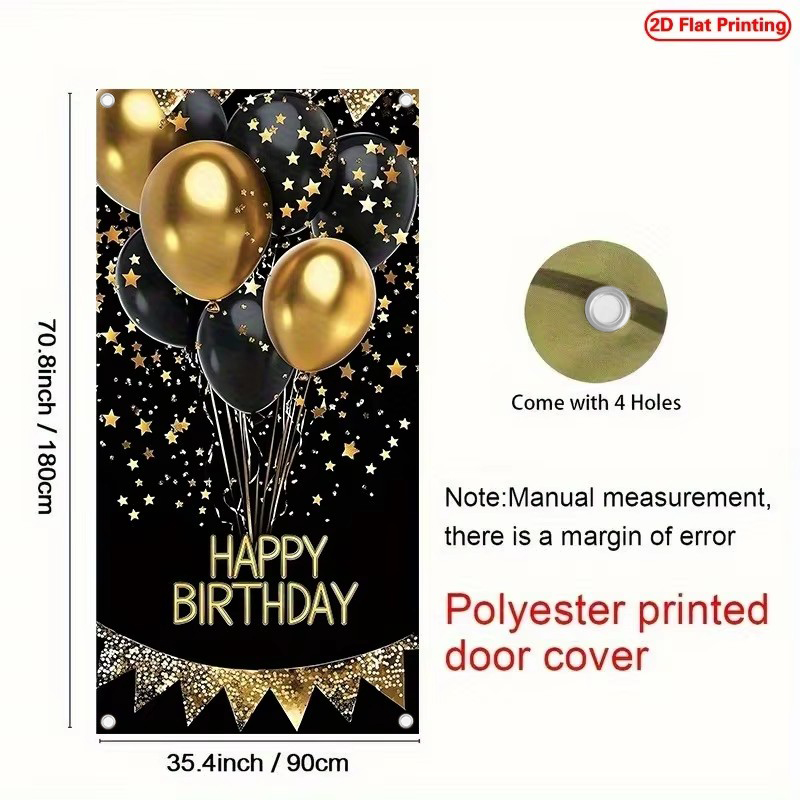 2D ドアバナー、エレガントなブラックゴールドの誕生日ドアバ - Party Banner Gold のレビューと価格