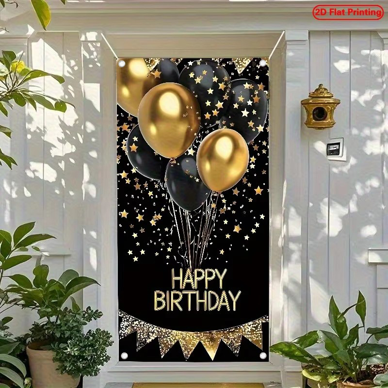 2D ドアバナー、エレガントなブラックゴールドの誕生日ドアバ - Party Banner Gold のレビューと価格
