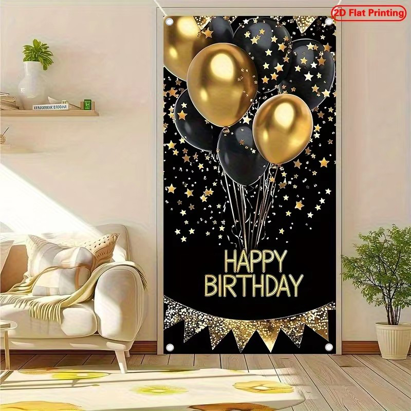 2D ドアバナー、エレガントなブラックゴールドの誕生日ドアバ - Party Banner Gold のレビューと価格