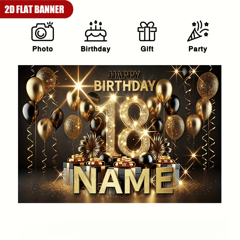 1個入り 高級ブラックゴールド 18歳の誕生日を祝う背景幕  - Party Banner Gold のレビューと価格