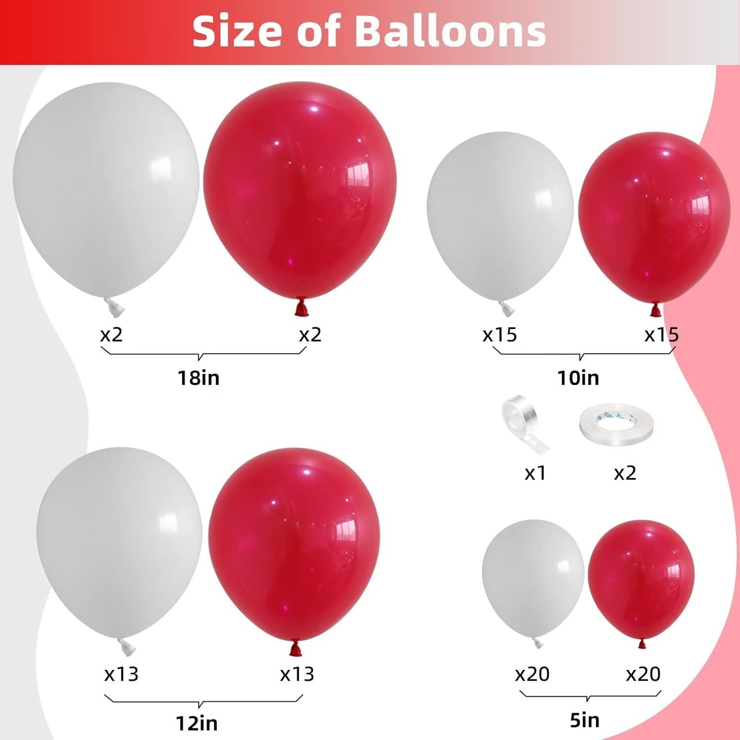 100個の赤と白のバルーンガーランドアーチキット ブライダル - Balloon Arch Kit のレビューと価格